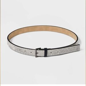 Black Bling Belt Women's Size Medium 40" Silver Rhinestines Belt